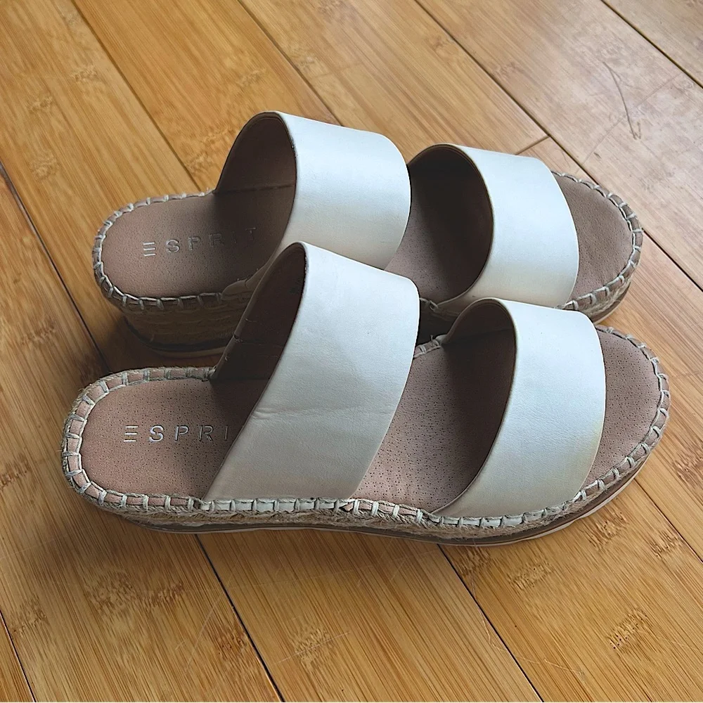 Esprit Katalina Beige Double Strap Espadrille Wedge Platform Shoe Sole Size 9